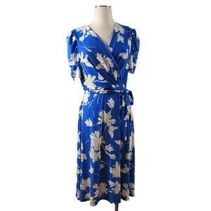 Tommy Hilfiger Blue Floral Faux Wrap Dress Size 8 Short Sleeve Pre‑Owned